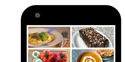 gekachelte Fotos von Speisen werden auf einem Smartphone angezeigt